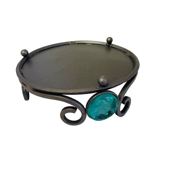 Vintage Wrought Iron Candle Plant Holder With Emerald Glass Accents Pier 1 Impor - Picture 2 of 5